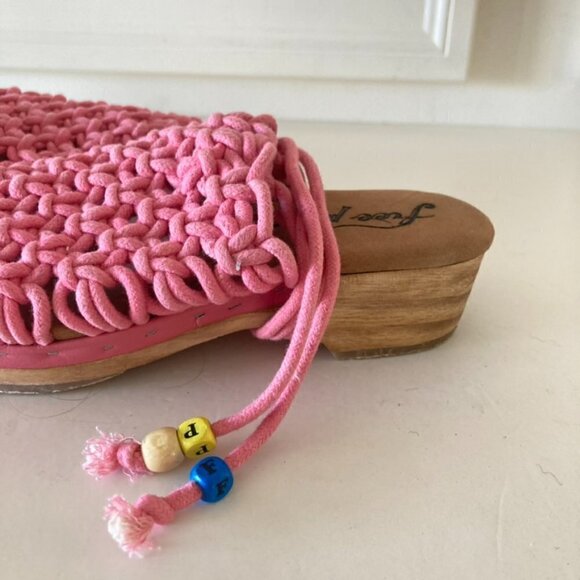 NWOT Free People Candy Pink Crochet Wooden Clogs Sz 37 - Picture 4 of 7